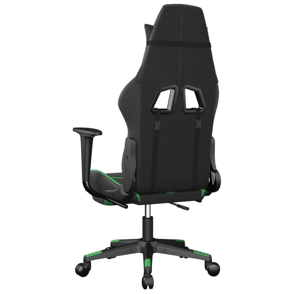 vidaXL Cadeira gaming massagens c/ apoio pés couro artif. preto/verde