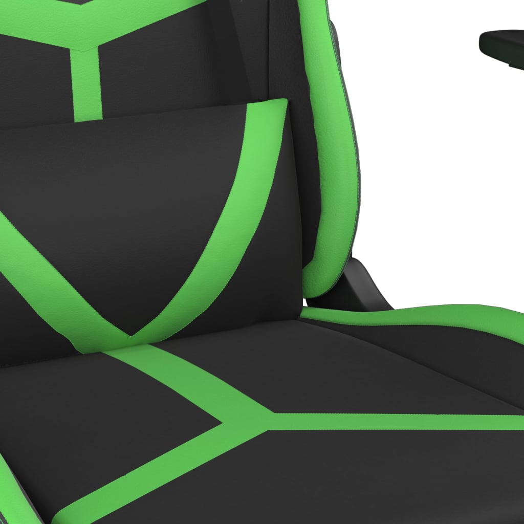 vidaXL Cadeira gaming massagens c/ apoio pés couro artif. preto/verde