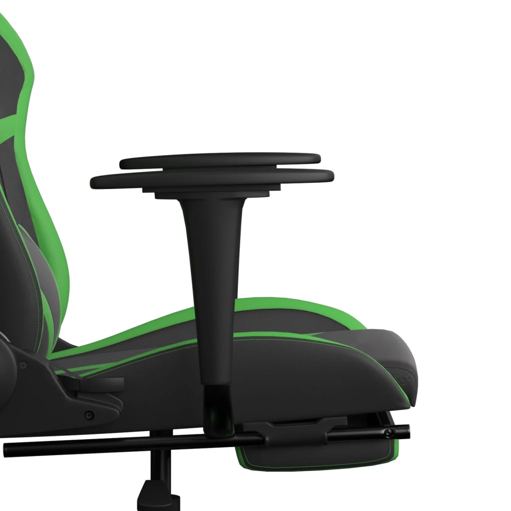 vidaXL Cadeira gaming massagens c/ apoio pés couro artif. preto/verde