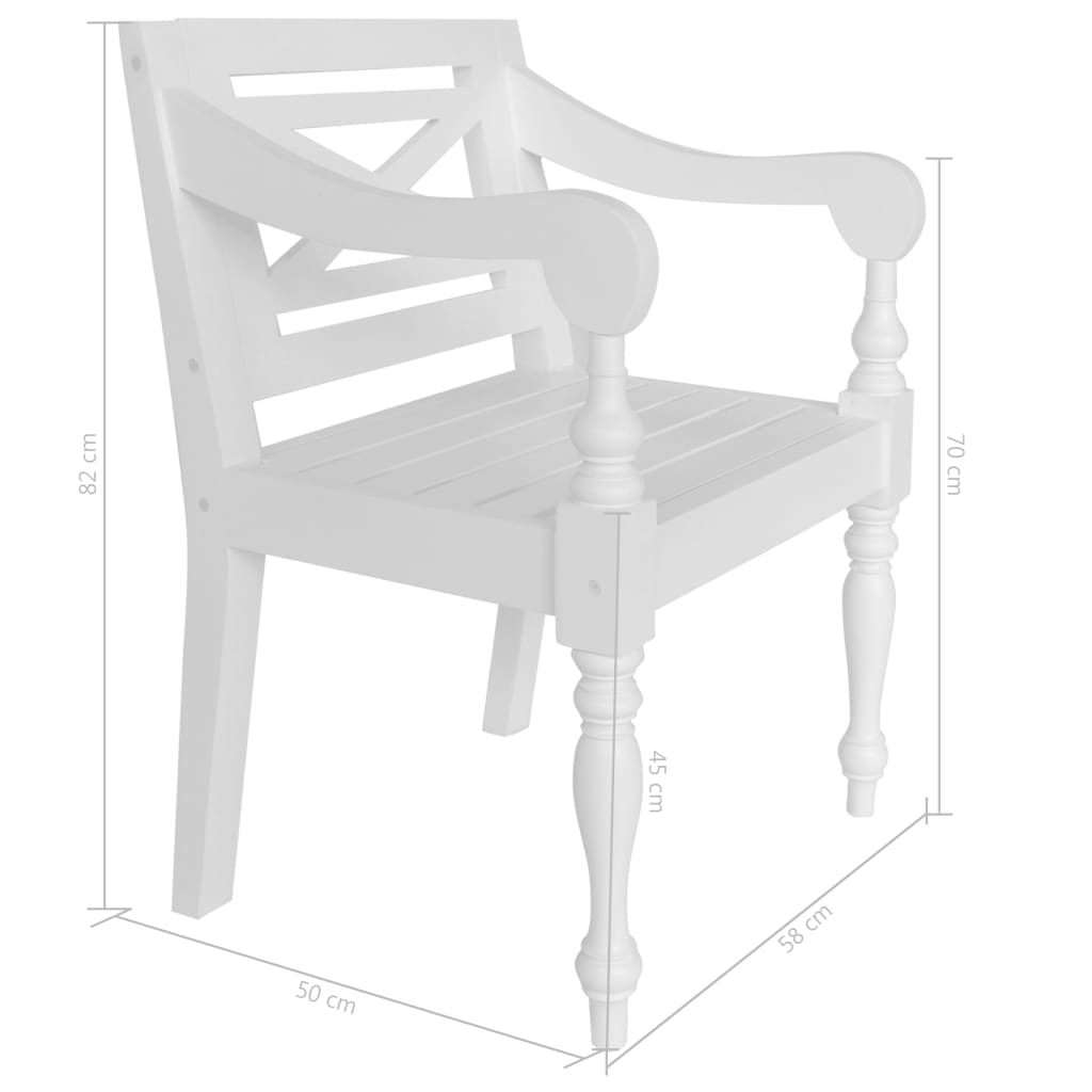 vidaXL Cadeiras Batávia 2 pcs madeira de mogno maciça branco