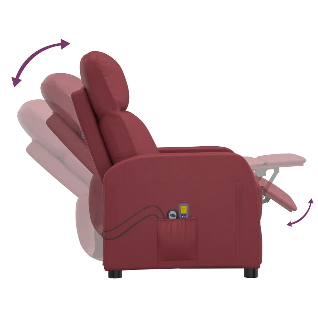 vidaXL Poltrona de massagens elétrica couro artificial vermelho tinto