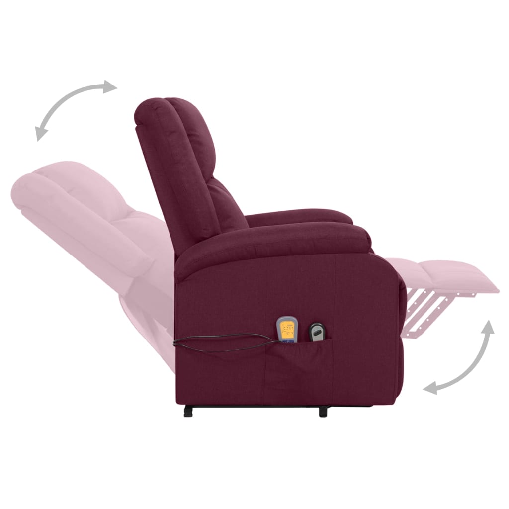 vidaXL Poltrona elevatória de massagens tecido roxo