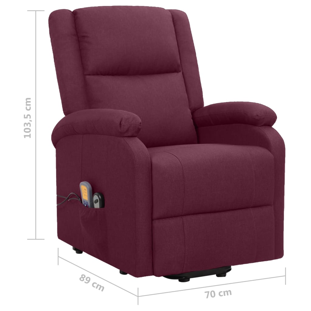 vidaXL Poltrona elevatória de massagens tecido roxo