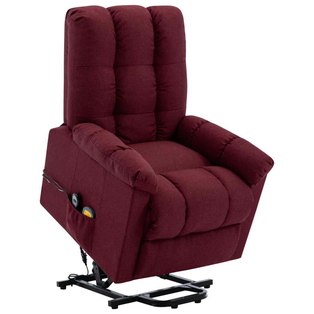 vidaXL Poltrona elevatória de massagens tecido vermelho tinto