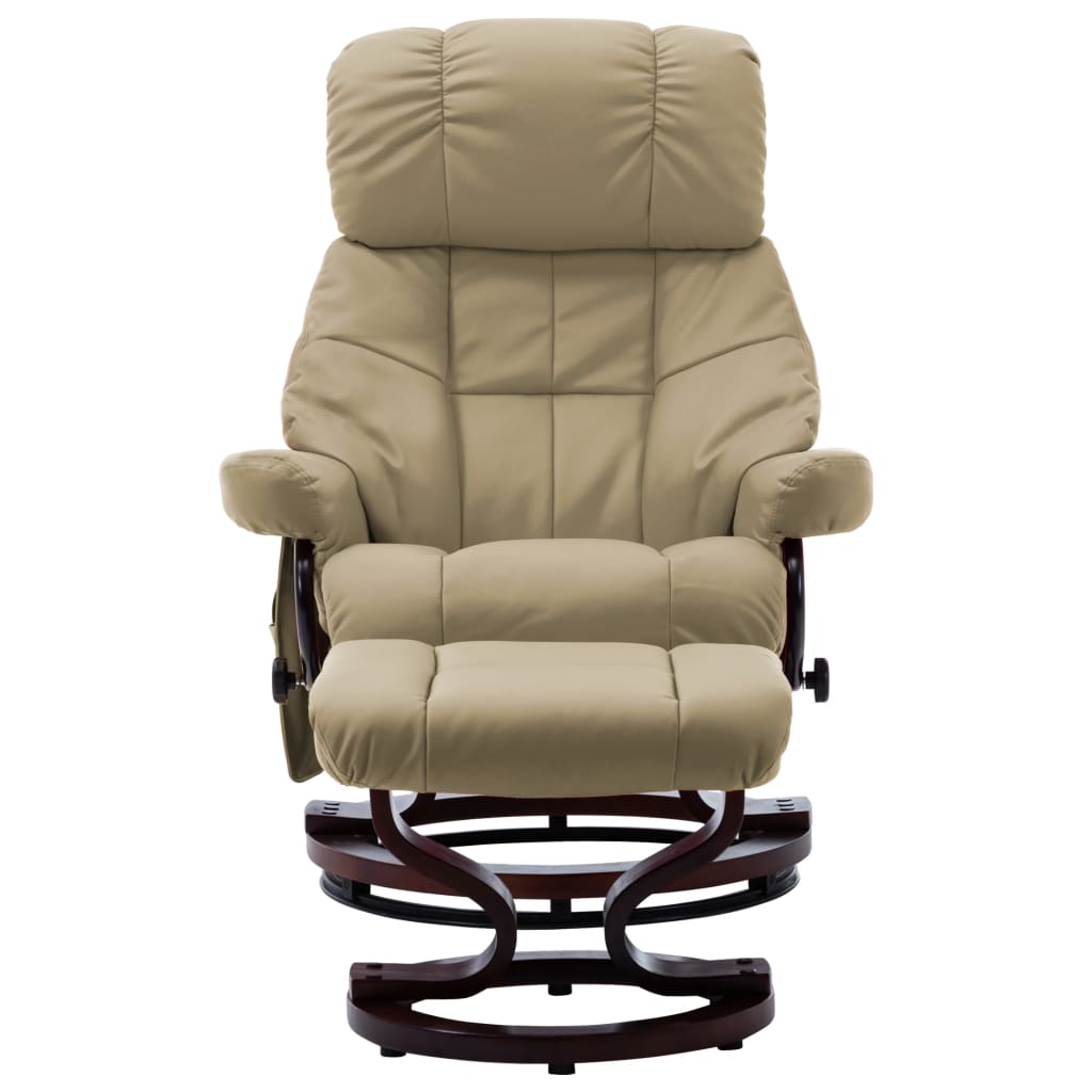 vidaXL Poltrona reclin. massagens couro artif/madeira curva cappuccino