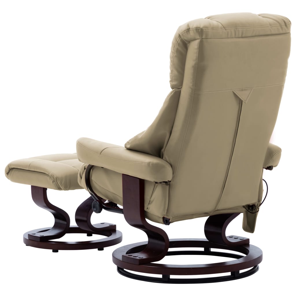 vidaXL Poltrona reclin. massagens couro artif/madeira curva cappuccino