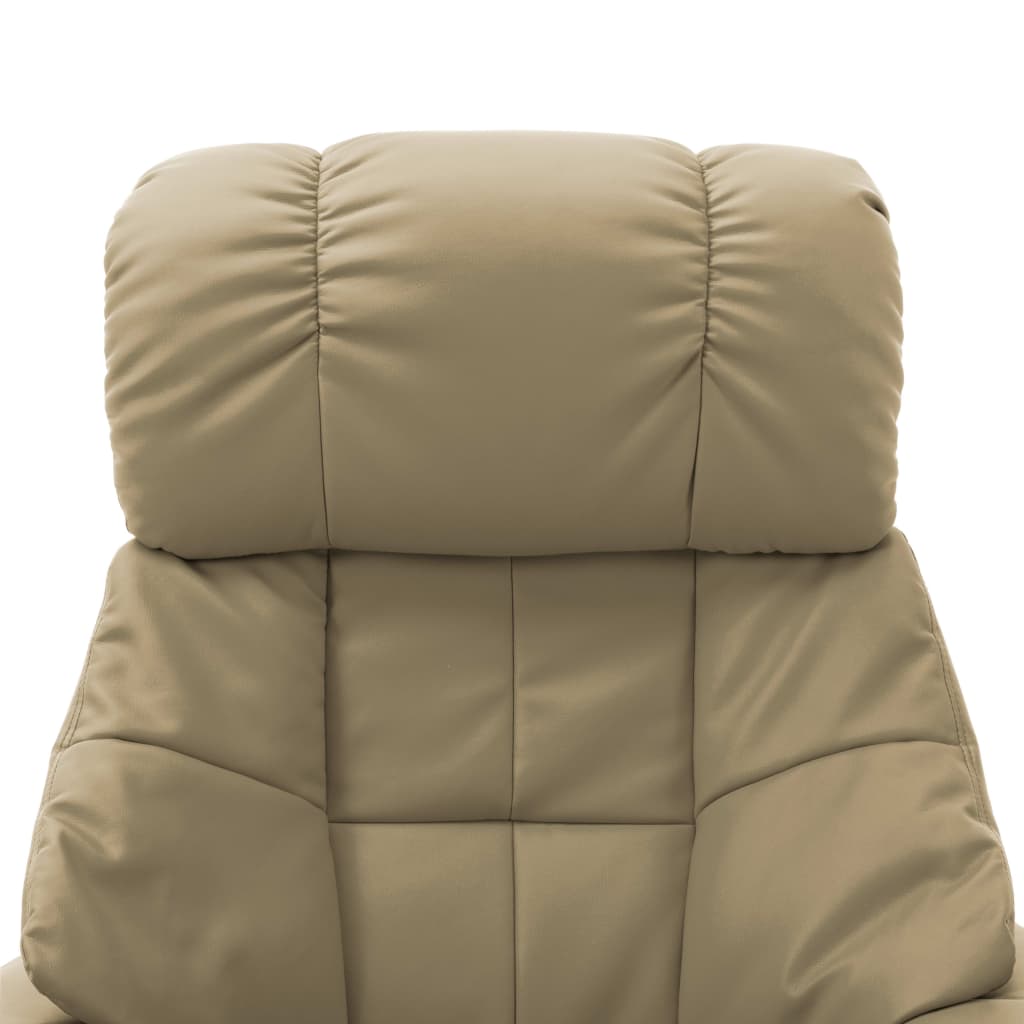 vidaXL Poltrona reclin. massagens couro artif/madeira curva cappuccino