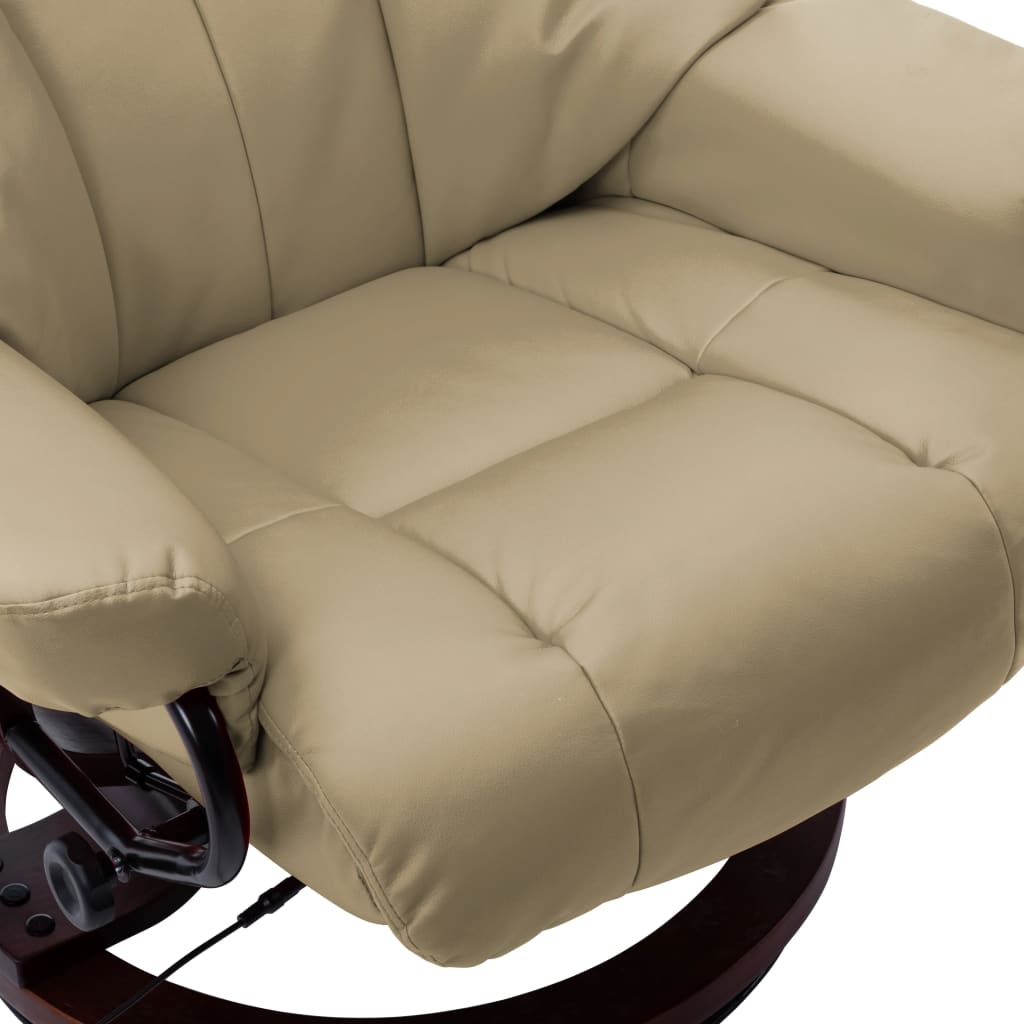 vidaXL Poltrona reclin. massagens couro artif/madeira curva cappuccino