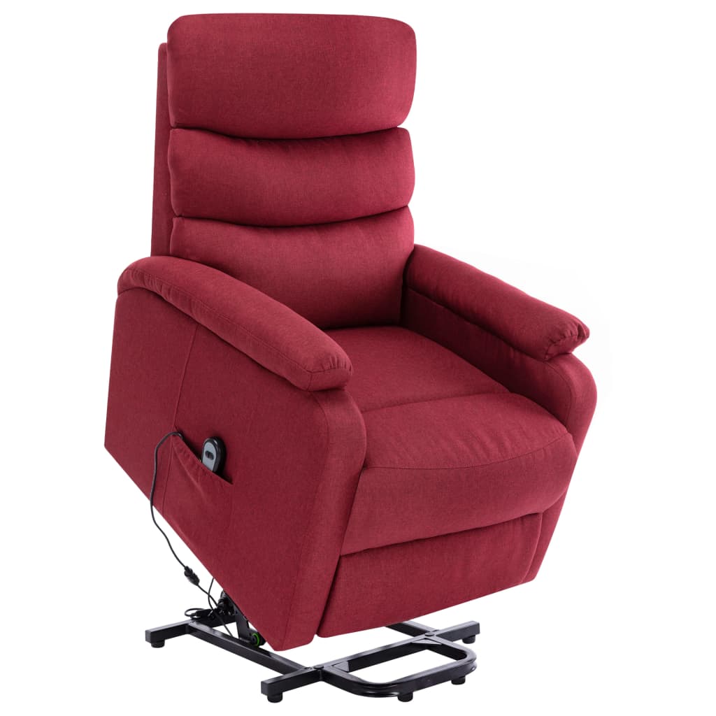 vidaXL Poltrona elevatória de massagens tecido vermelho tinto