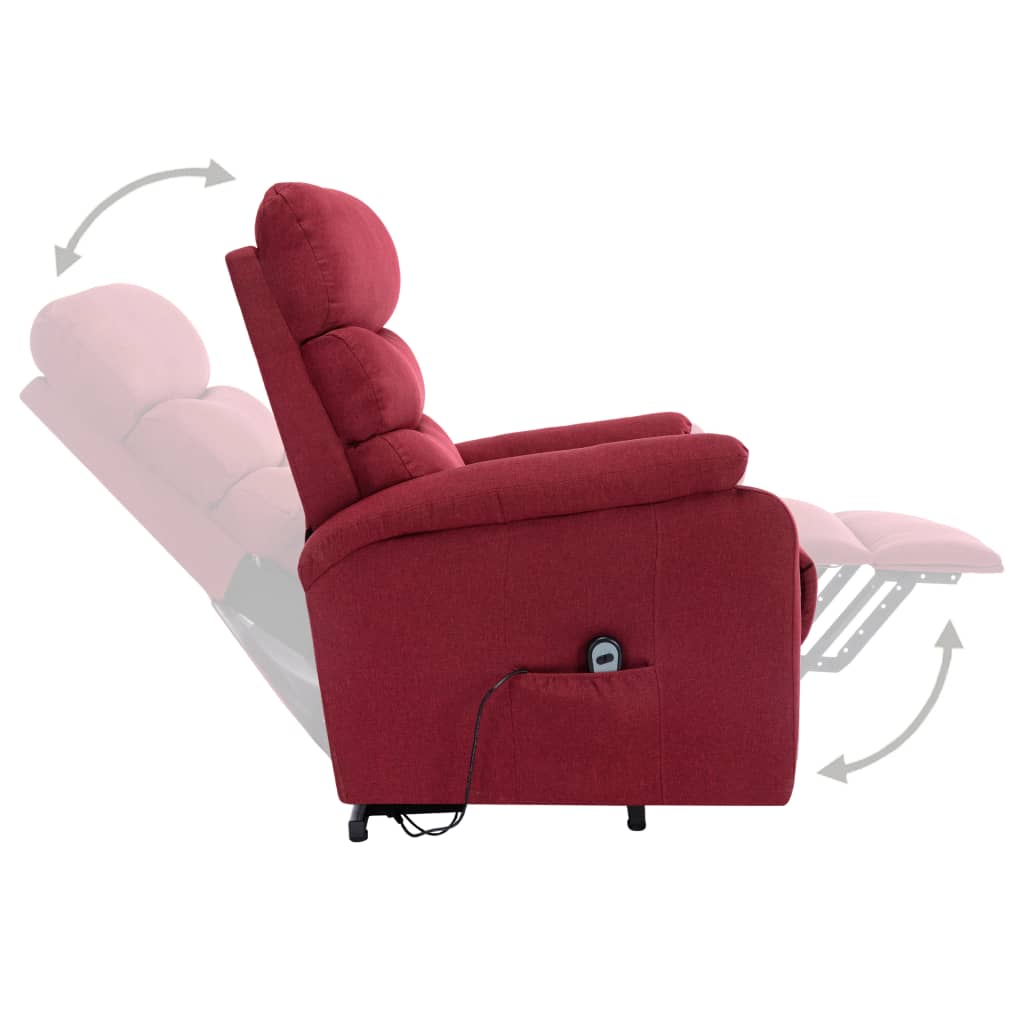 vidaXL Poltrona elevatória de massagens tecido vermelho tinto