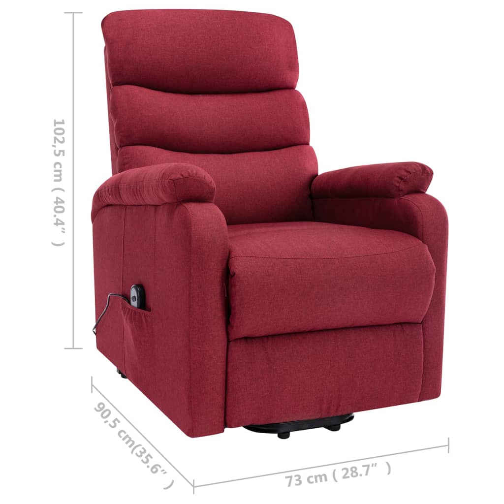 vidaXL Poltrona elevatória de massagens tecido vermelho tinto