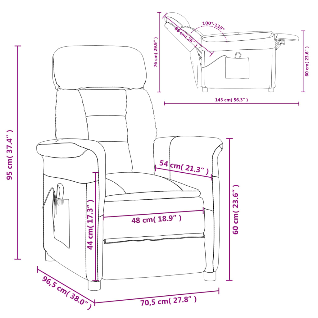 vidaXL Poltrona de massagens reclinável camurça artificial cor creme