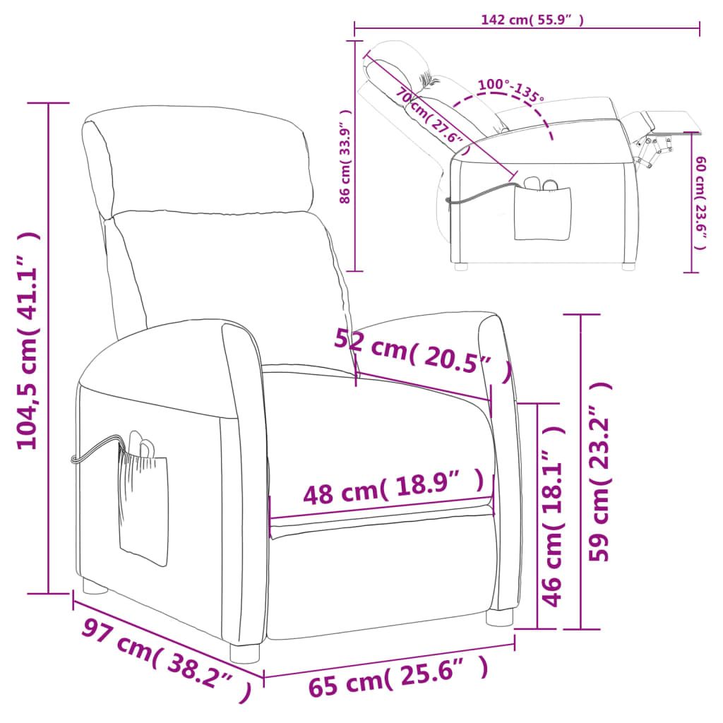 vidaXL Poltrona de massagens elétrica couro artificial cor creme