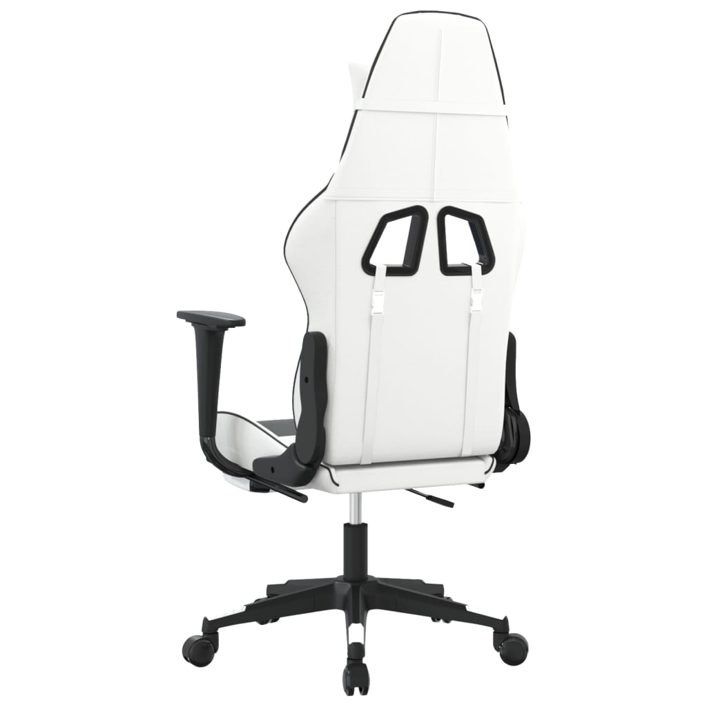 vidaXL Cadeira gaming c/ apoio p/ pés couro artificial preto e branco