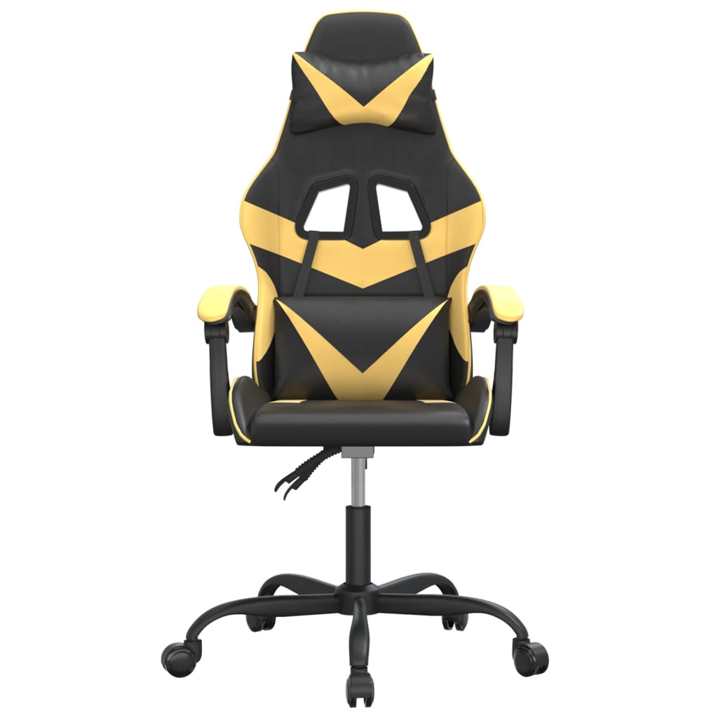 vidaXL Cadeira gaming couro artificial preto e dourado