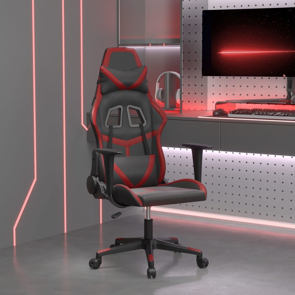 vidaXL Cadeira gaming couro artificial preto e vermelho tinto