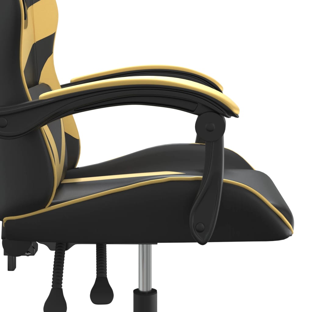 vidaXL Cadeira gaming couro artificial preto e dourado