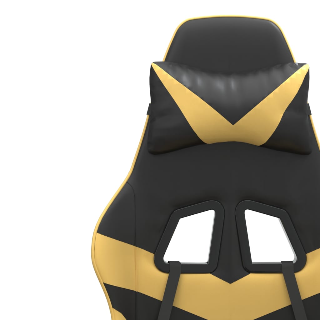 vidaXL Cadeira gaming couro artificial preto e dourado