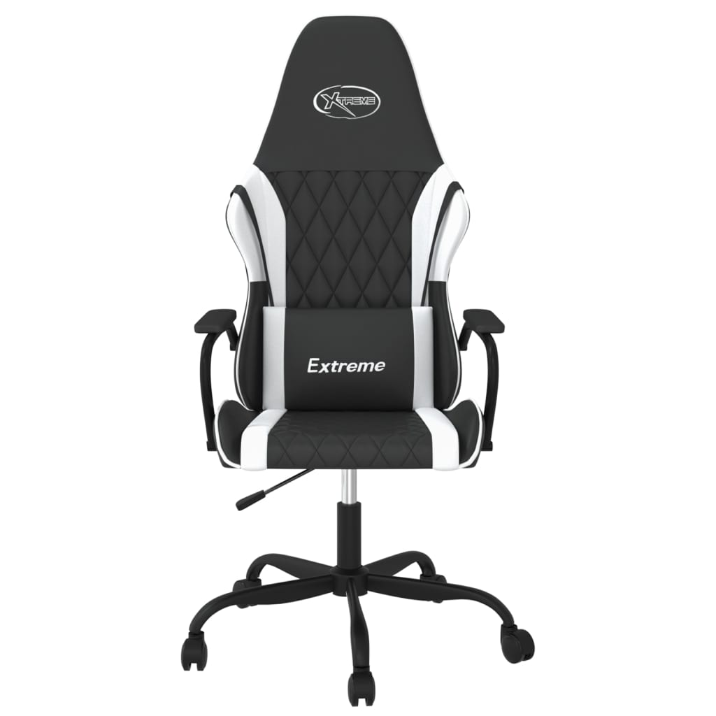 vidaXL Cadeira gaming couro artificial preto e branco