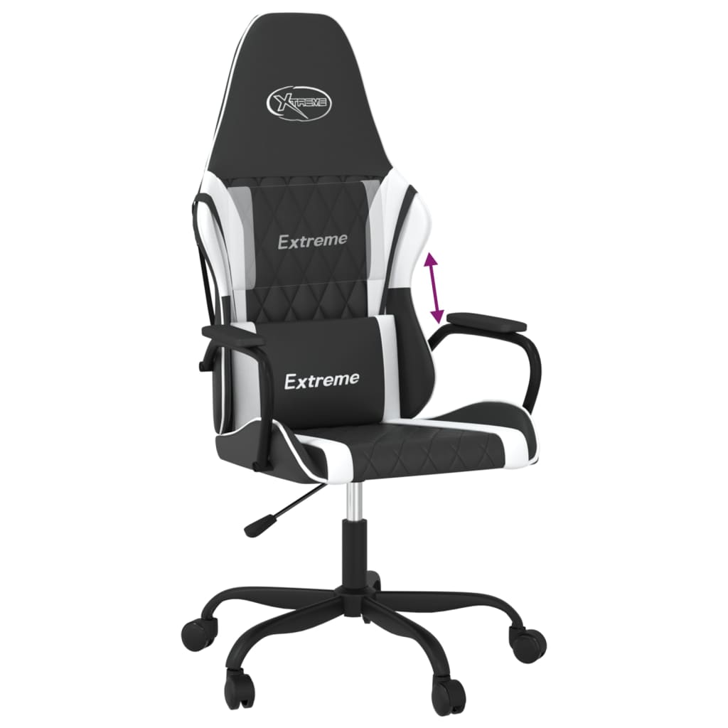 vidaXL Cadeira gaming couro artificial preto e branco