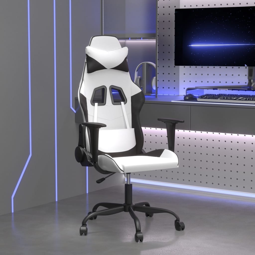 vidaXL Cadeira gaming couro artificial branco e preto