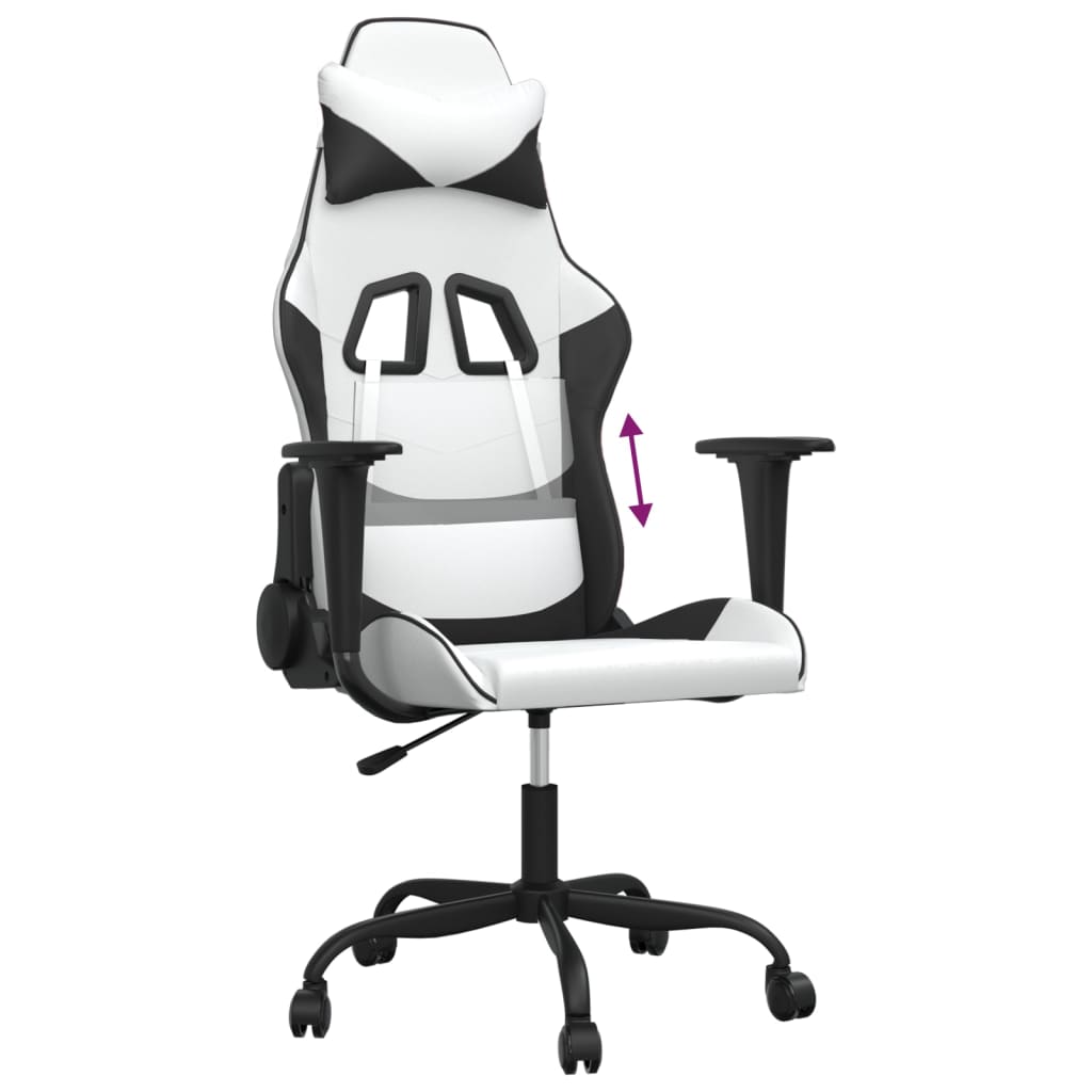 vidaXL Cadeira gaming couro artificial branco e preto