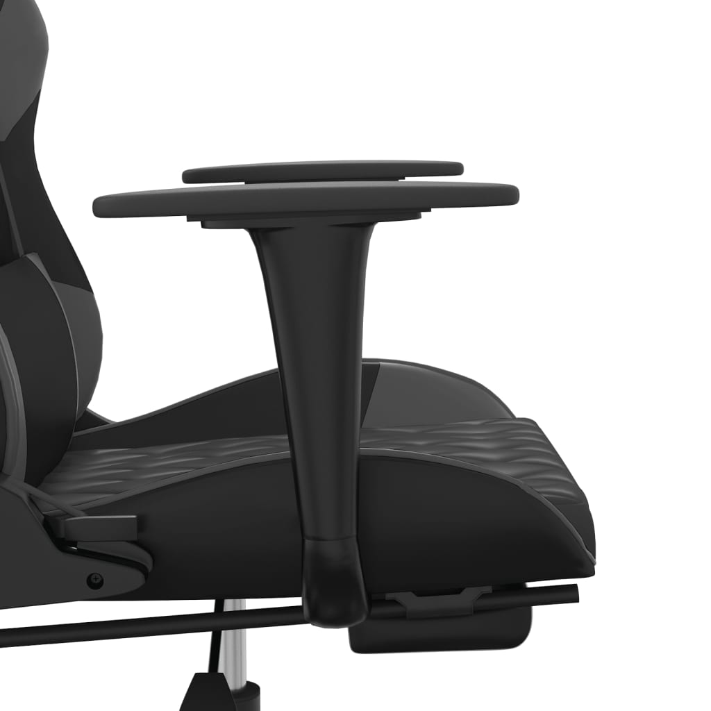 vidaXL Cadeira gaming c/ apoio pés couro artificial preto e cinza