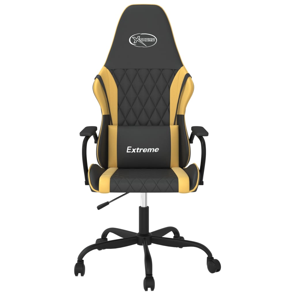 vidaXL Cadeira gaming couro artificial preto e dourado