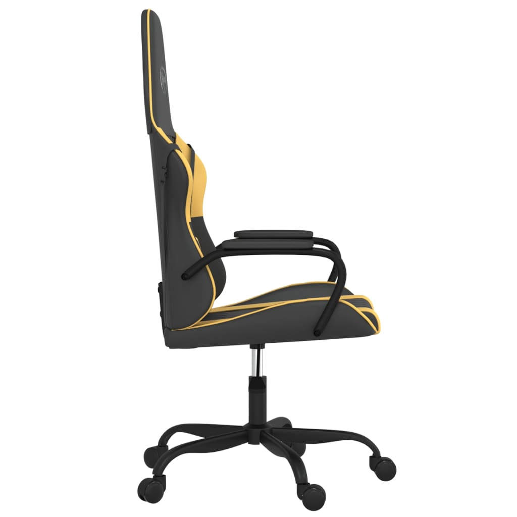 vidaXL Cadeira gaming couro artificial preto e dourado