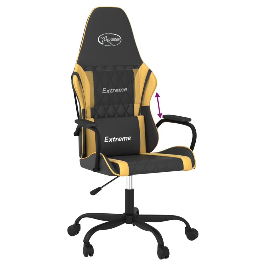 vidaXL Cadeira gaming couro artificial preto e dourado