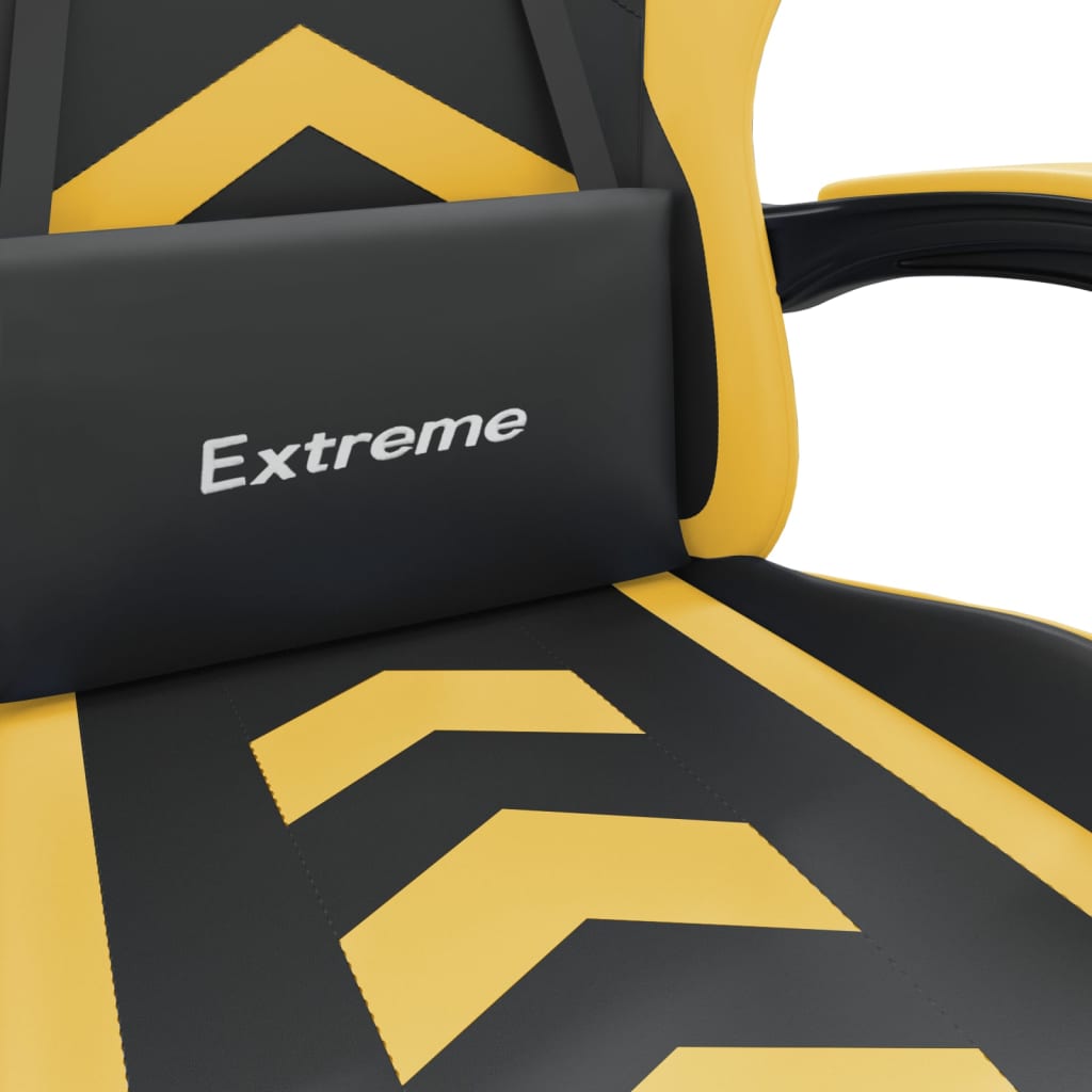 vidaXL Cadeira gaming couro artificial preto e dourado