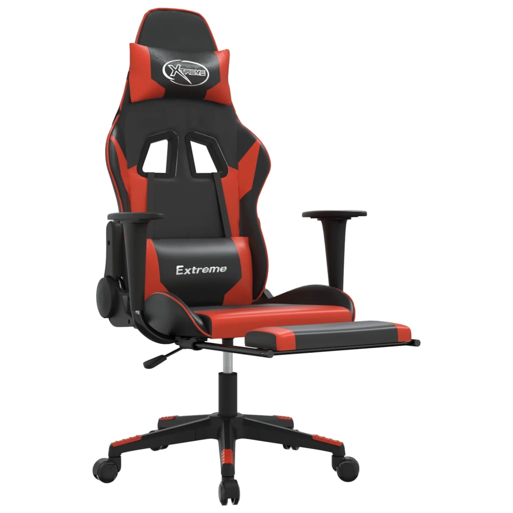 vidaXL Cadeira gaming c/ apoio pés couro artificial preto e vermelho