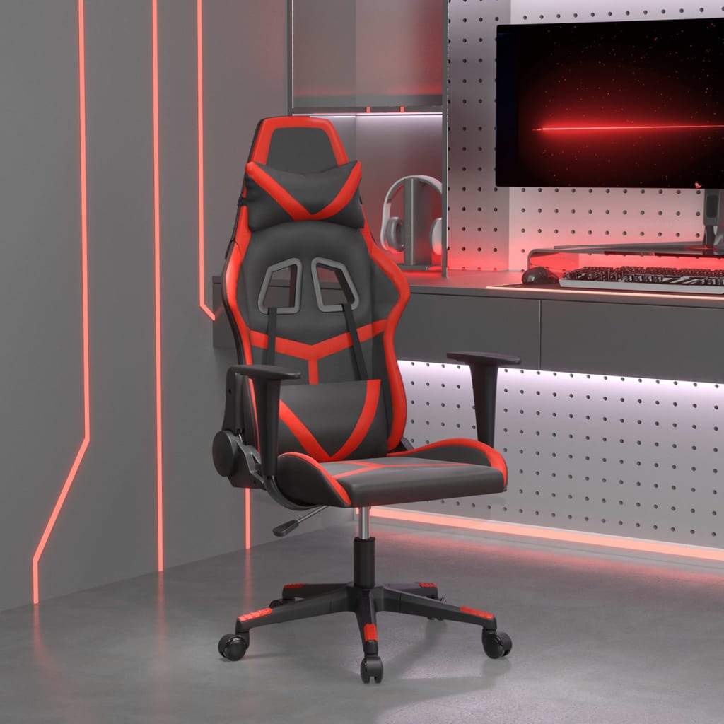 vidaXL Cadeira gaming couro artificial preto e vermelho