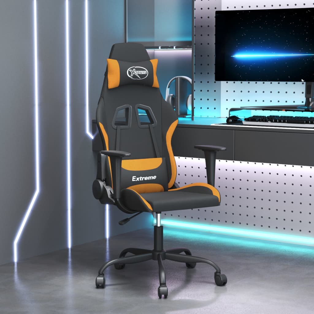 vidaxL Cadeira de gaming tecido preto e laranja