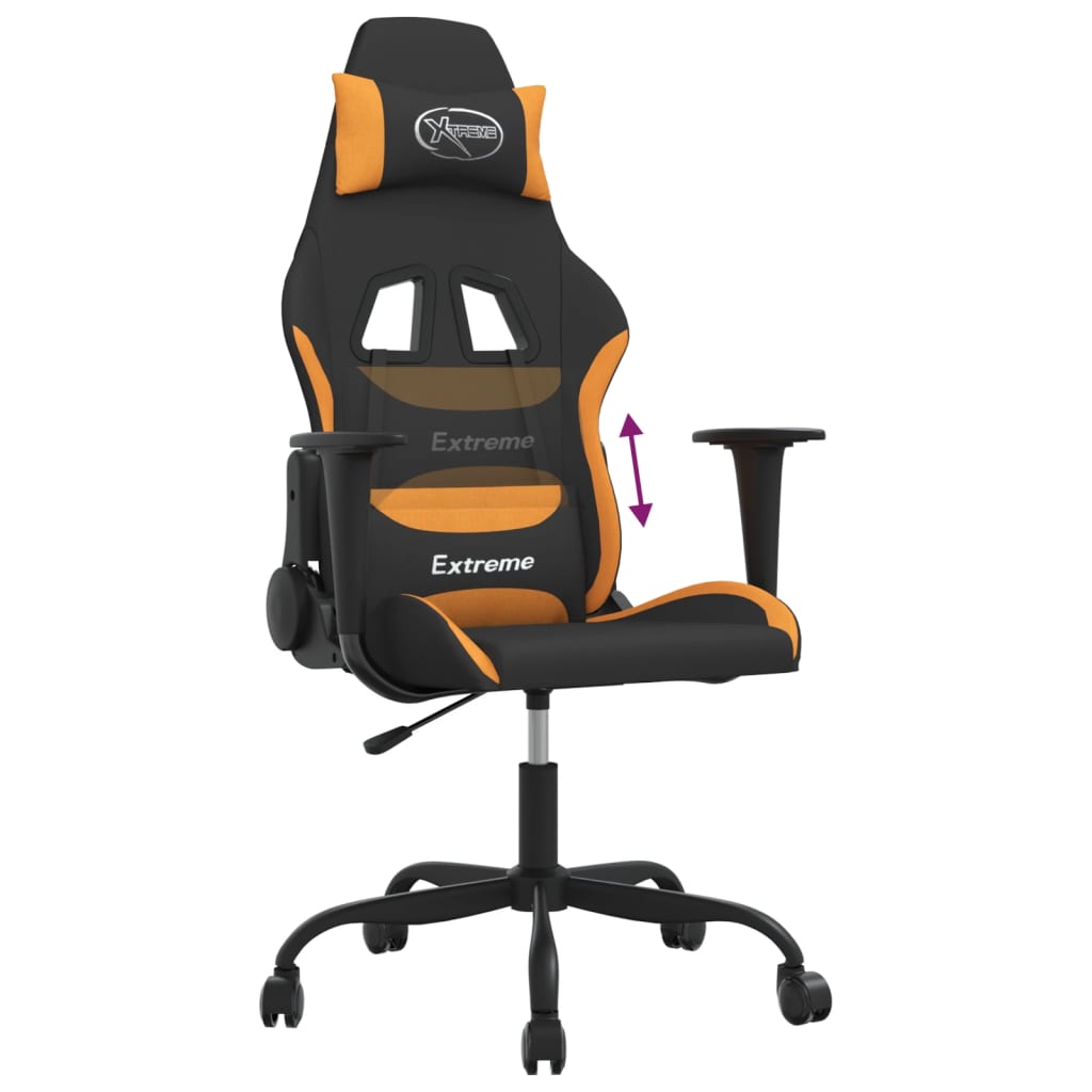 vidaxL Cadeira de gaming tecido preto e laranja