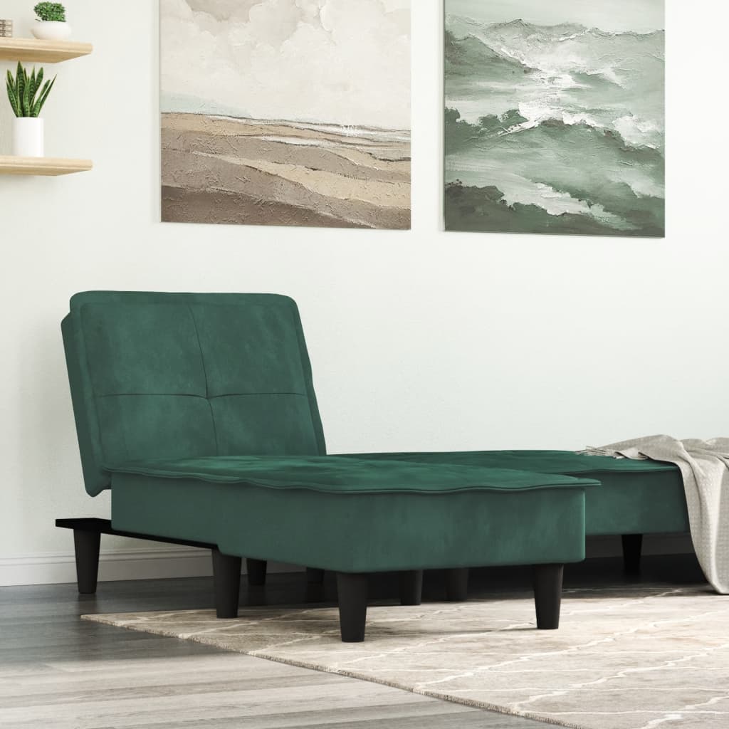 vidaXL Chaise longue veludo verde-escuro