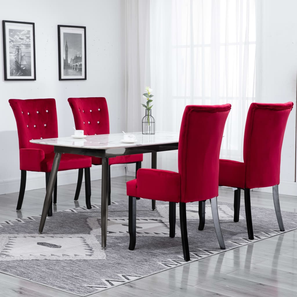 vidaXL Cadeira de jantar com apoio de braços 4 pcs veludo vermelho