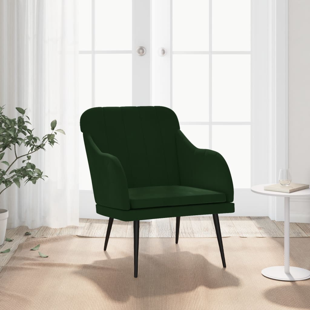 vidaXL Cadeira c/ apoio de braços 63x76x80 cm veludo verde-escuro