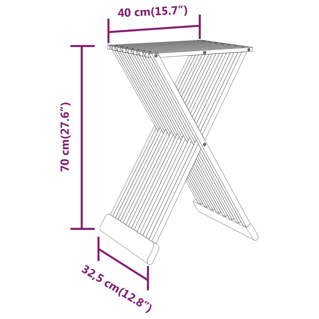 vidaXL Banco dobrável 40x32,5x70 cm madeira de teca maciça