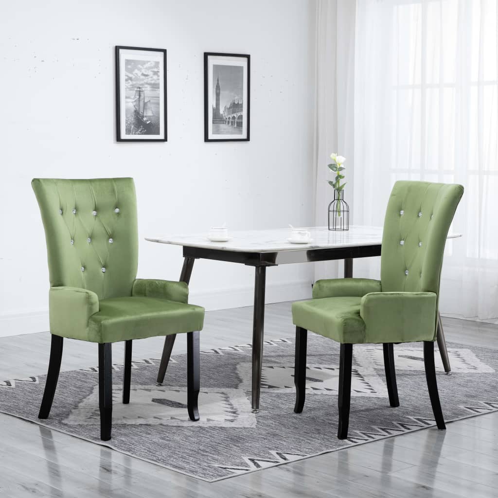 vidaXL Cadeiras de jantar c/ apoios de braços 2 pcs veludo verde-claro