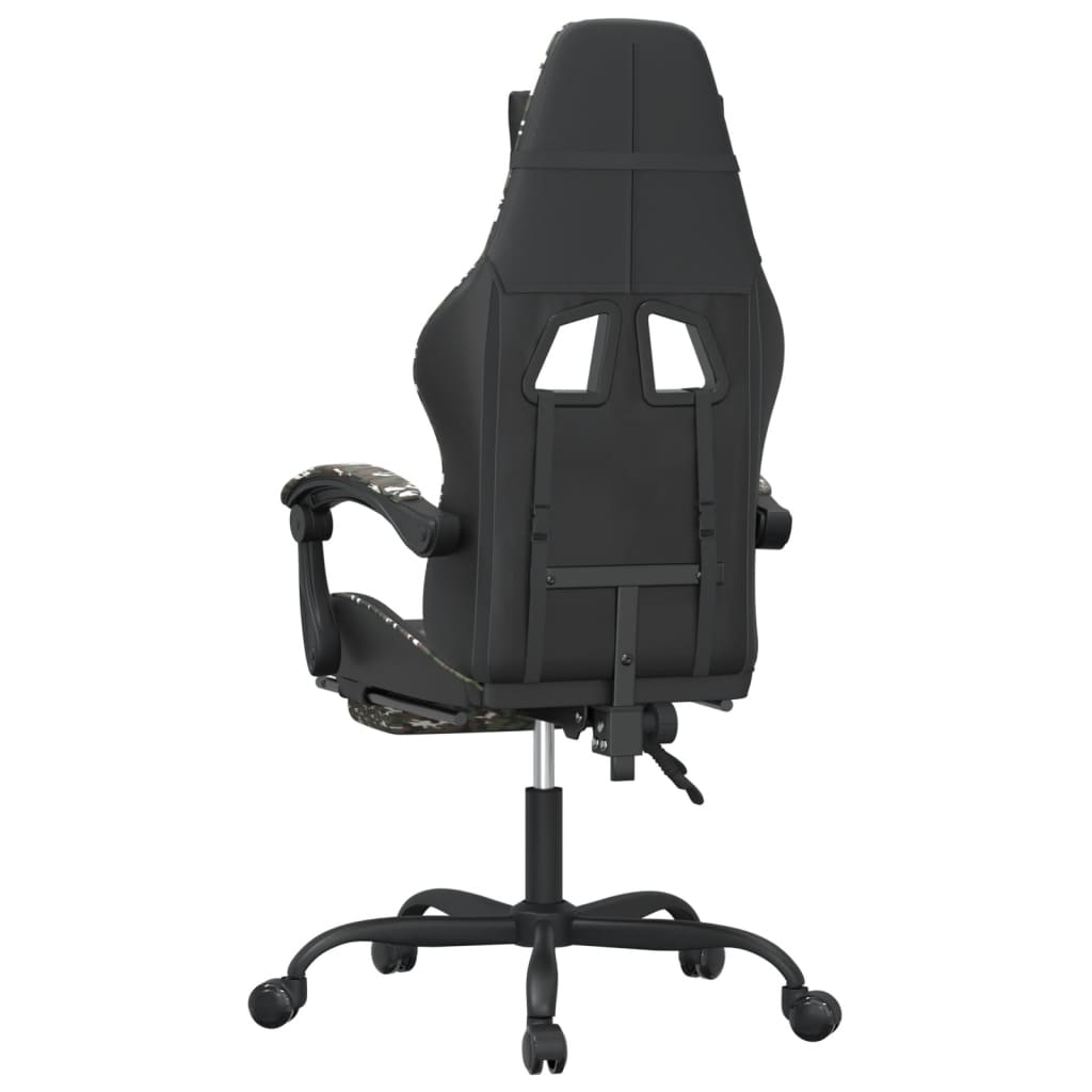 vidaXL Cadeira gaming giratória + apoio pés couro art. preto/camuflado