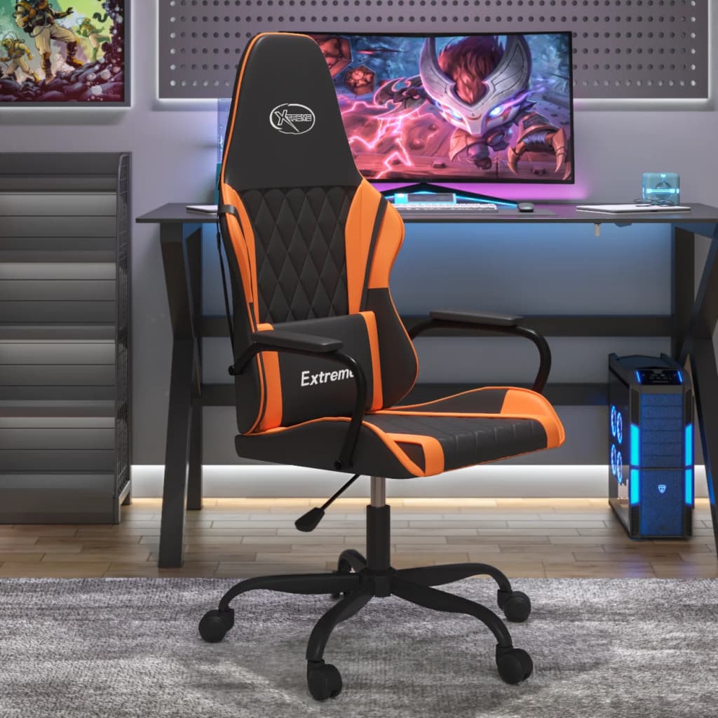 vidaXL Cadeira gaming massagens couro artificial preto e laranja