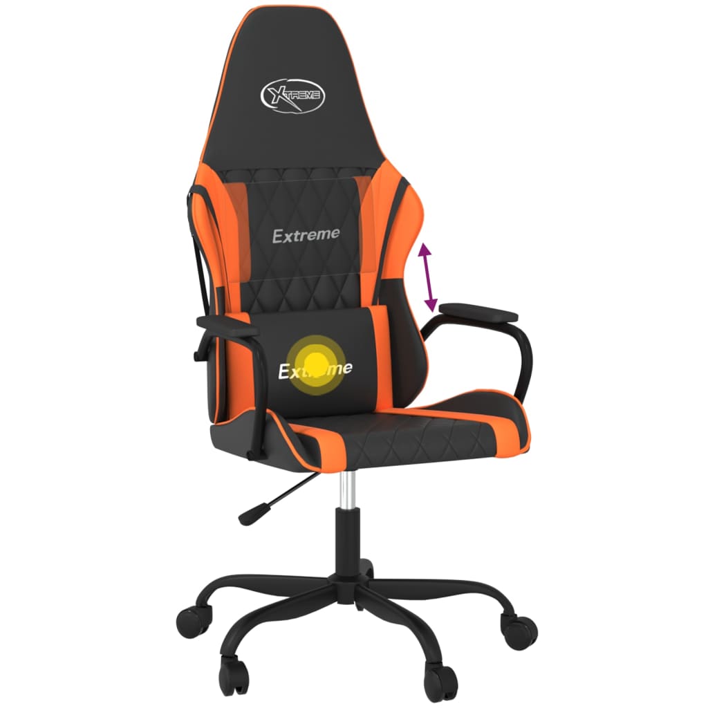 vidaXL Cadeira gaming massagens couro artificial preto e laranja