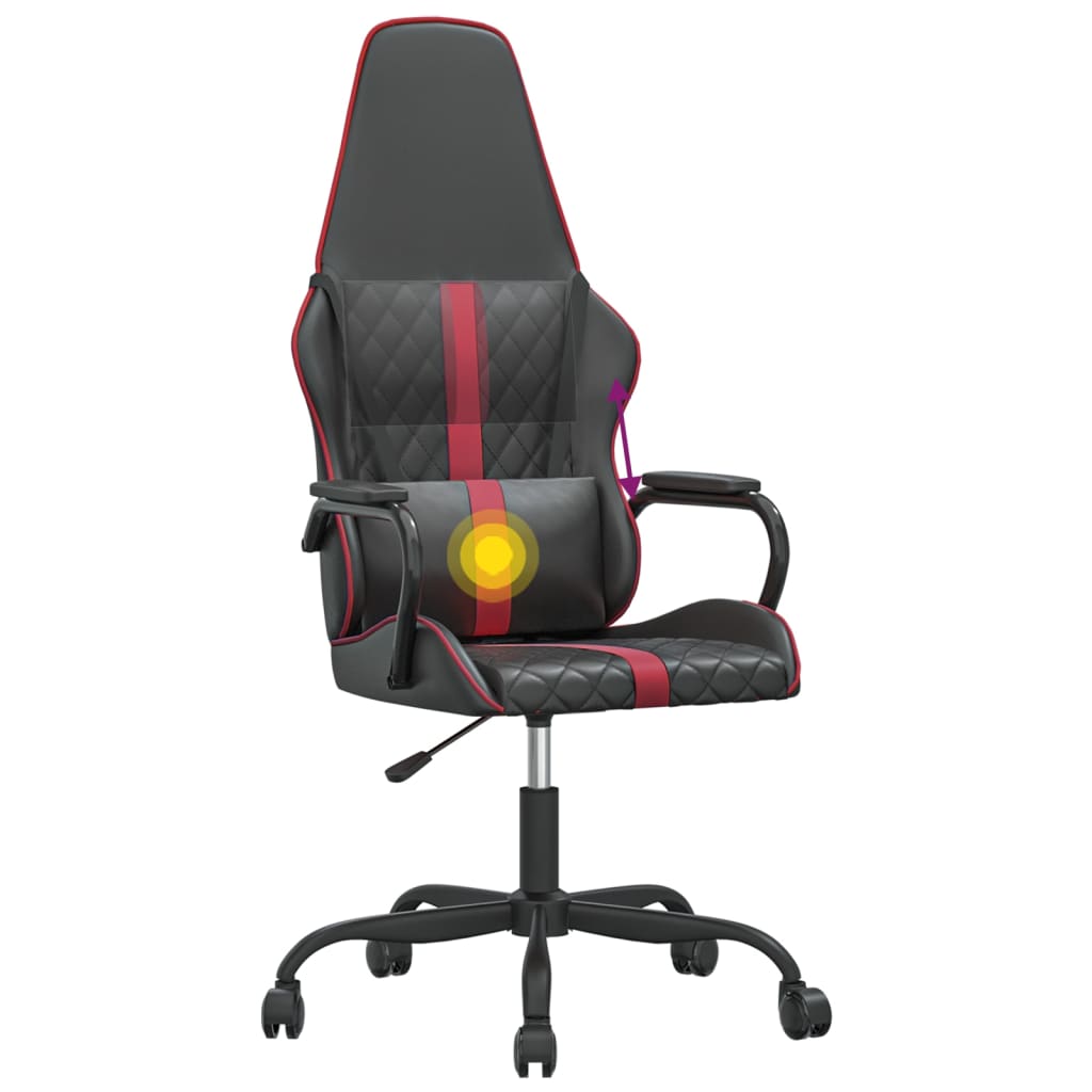 vidaXL Cadeira gaming massagens couro artificial vermelho-tinto/preto