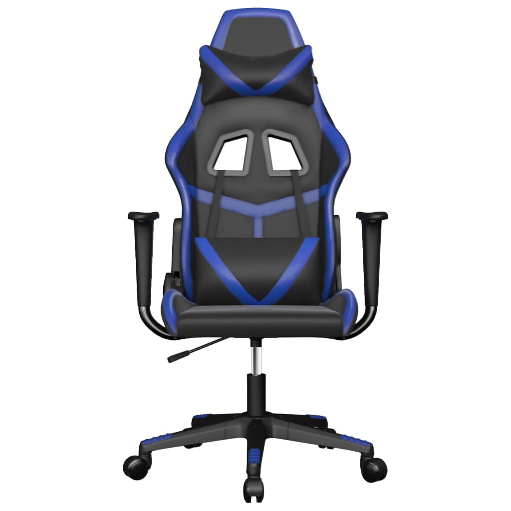 vidaXL Cadeira gaming de massagens couro artificial preto e azul