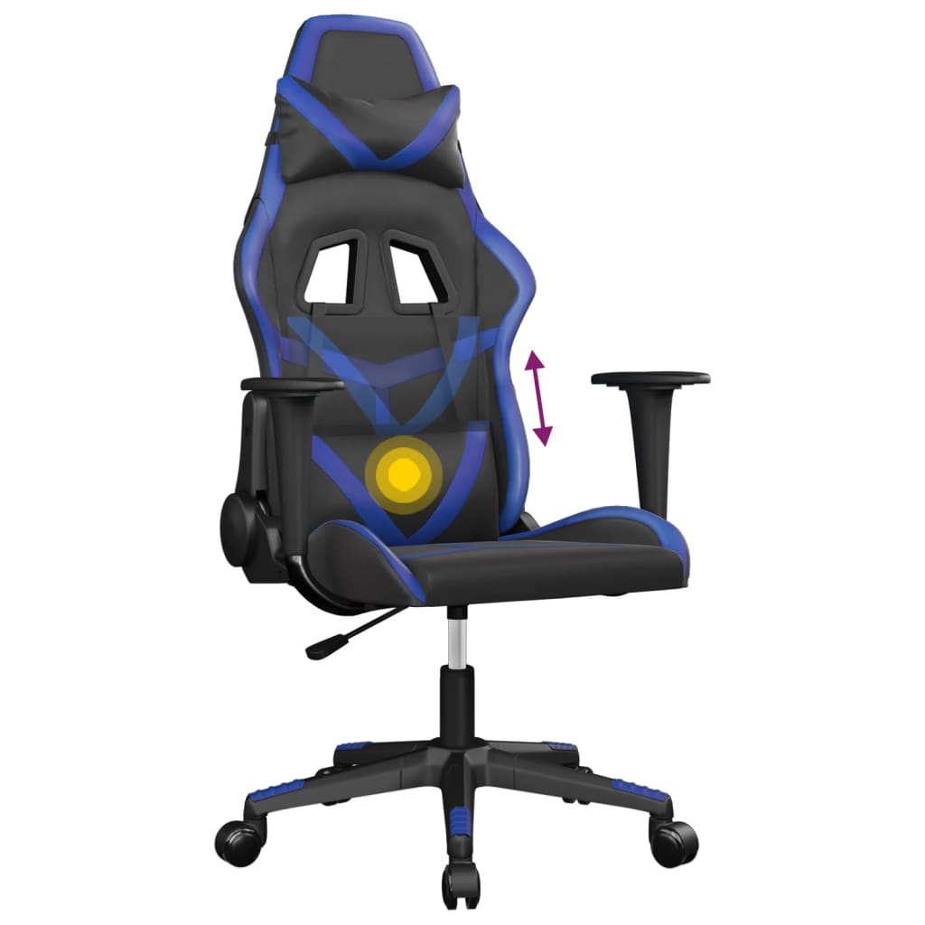 vidaXL Cadeira gaming de massagens couro artificial preto e azul