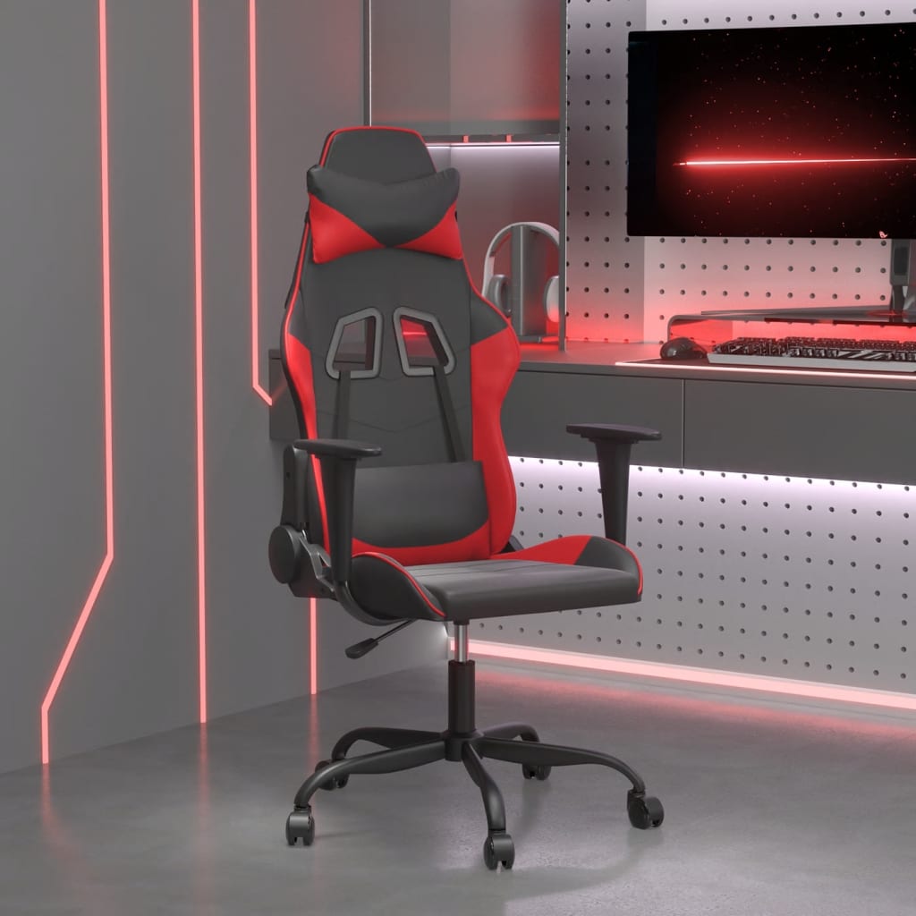 vidaXL Cadeira gaming massagens couro artificial preto e vermelho