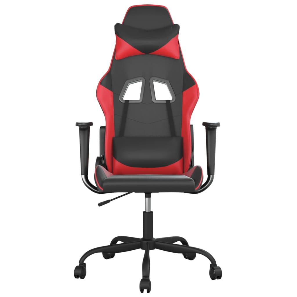 vidaXL Cadeira gaming massagens couro artificial preto e vermelho