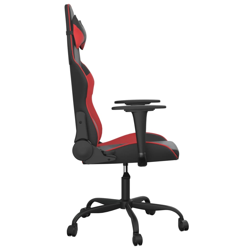 vidaXL Cadeira gaming massagens couro artificial preto e vermelho