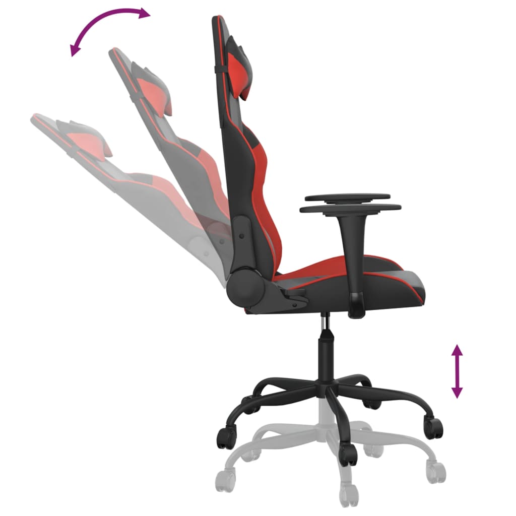 vidaXL Cadeira gaming massagens couro artificial preto e vermelho